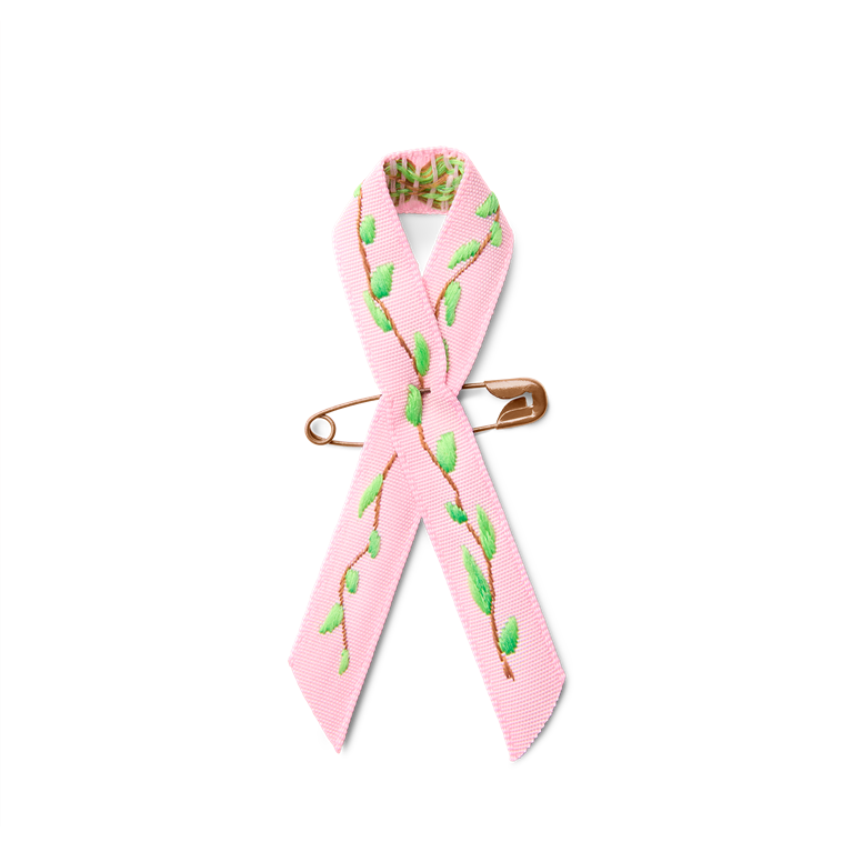 I år designar floristen och trädgårdsmästaren Karl Fredrik Cancerfondens rosa band. Det är ett rosa band med gröna blad som symboliserar livskraft och hopp.
